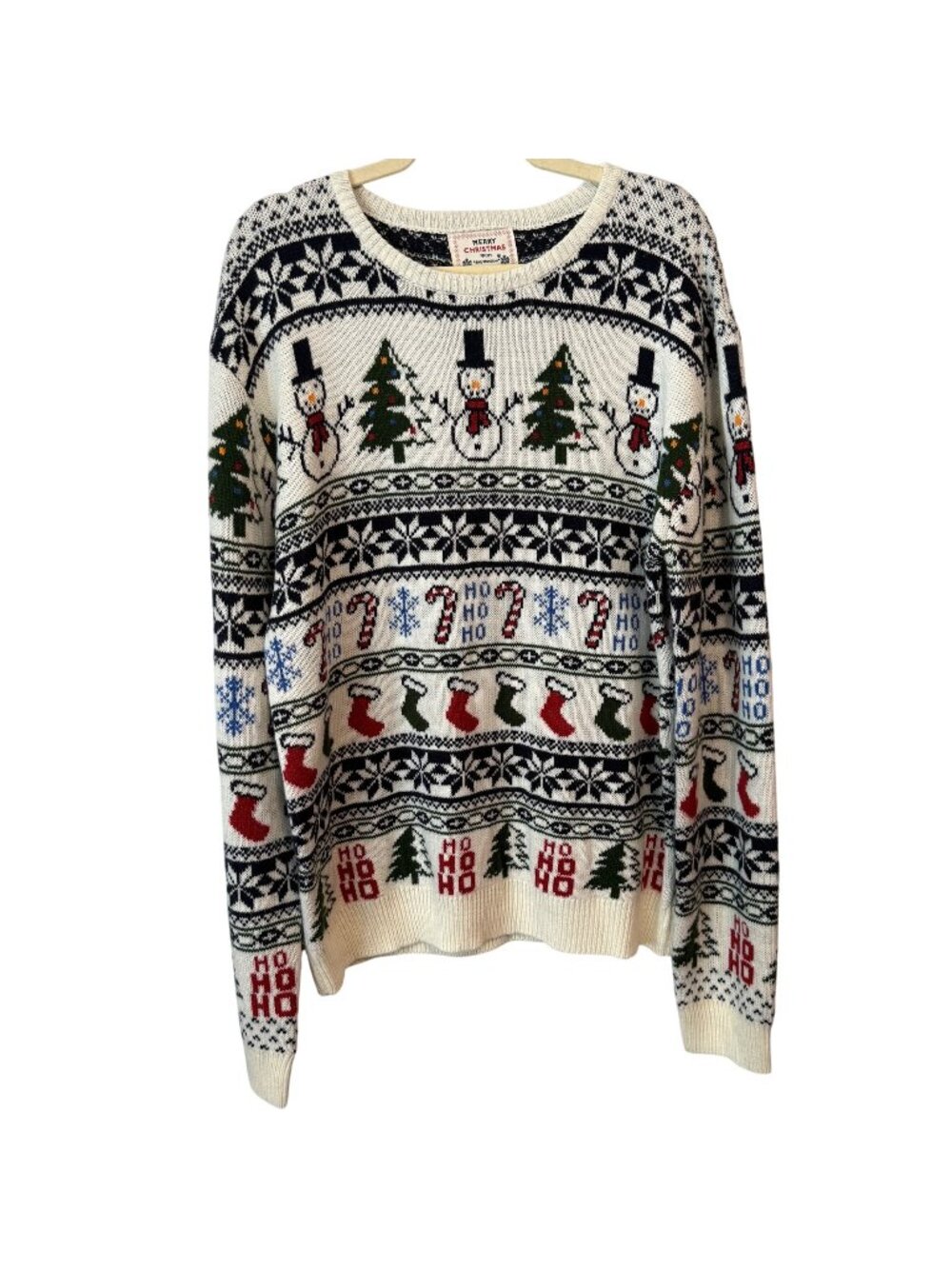 Merry Christmas Snowman Candy Cane Tree Sweater XL By Daisys Boutique